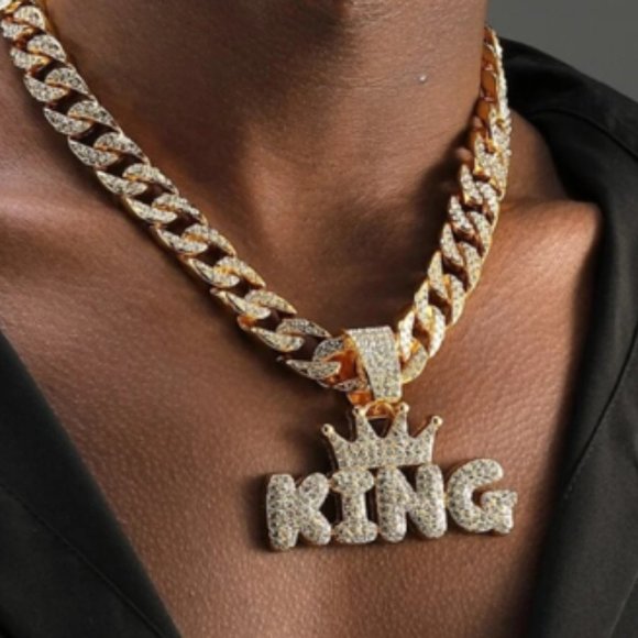 NEW Fully Iced Out Gold Cuban Chain Necklace - Picture 1 of 3